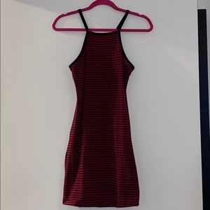 Black and red striped cotton mini dress